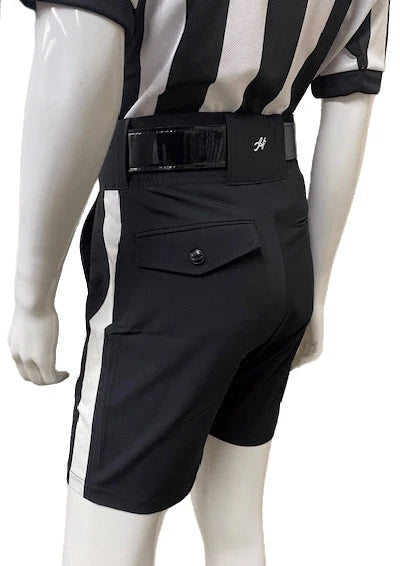 HONIG'S NEW LIGHTWEIGHT POLY/SPANDEX FOOTBALL SHORT - BLACK W/ WHITE STRIE